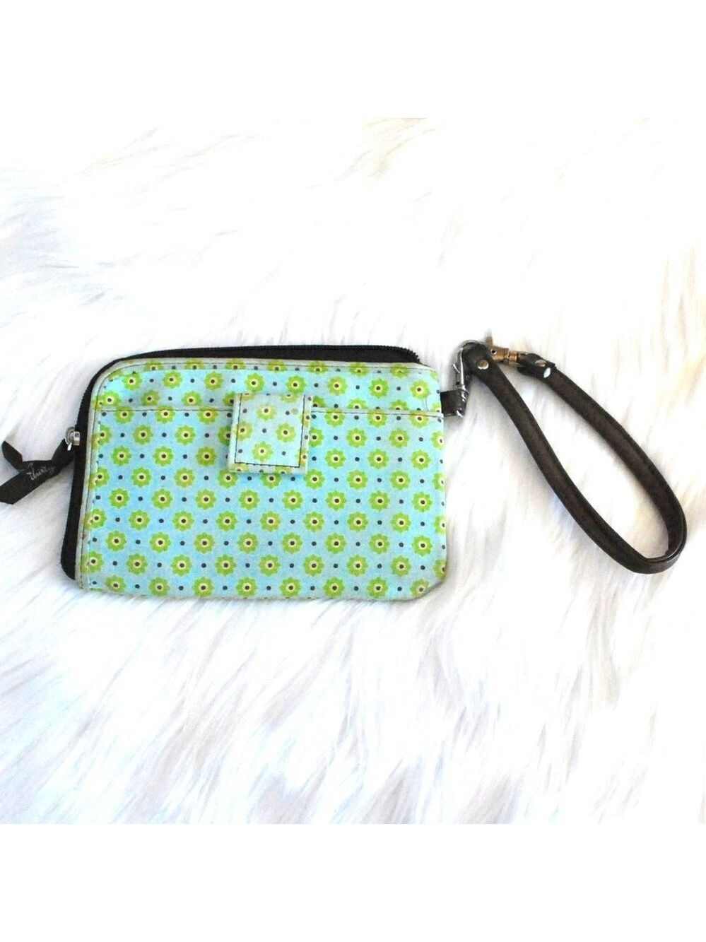 Thirty One Wristlet Wallet Brown Green Floral